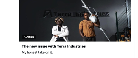 The new issue with Terra Industries - My honest take on it