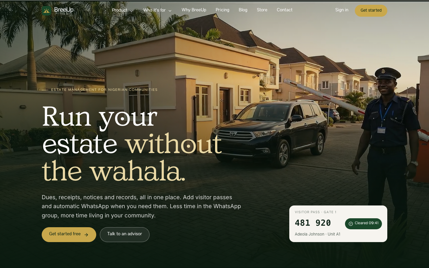 BreeUp estate management platform screenshot